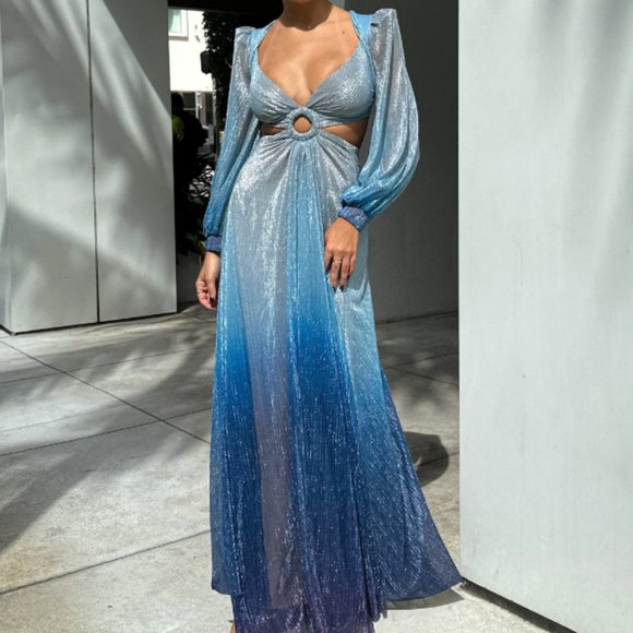 NWOT PatBO Ombre Lurex Cut-Out Gown in aegean blue - Picture 1 of 6